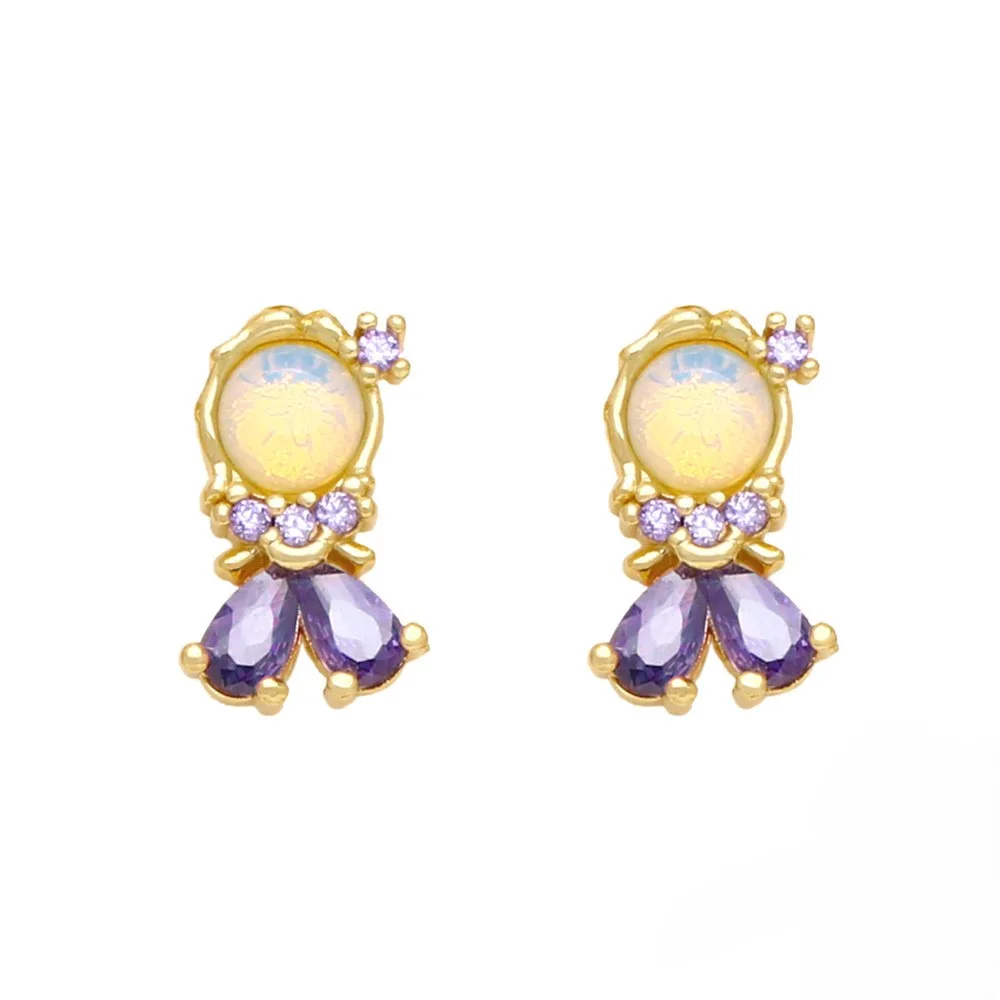 New Fairy Tale Princess Earrings Femininity With Colorful Zircon Mermaid Stud Earrings