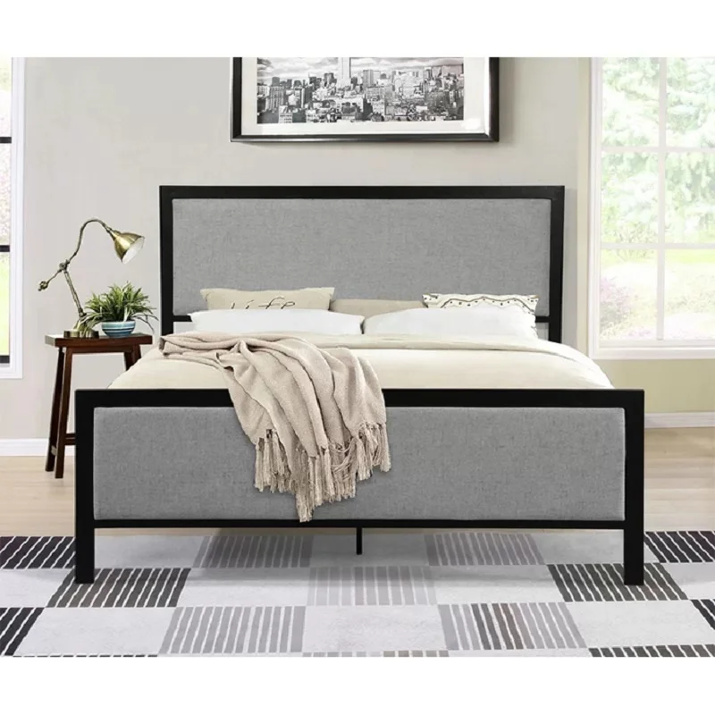 Modern metal bed base upholstered headboard californian king bed frames