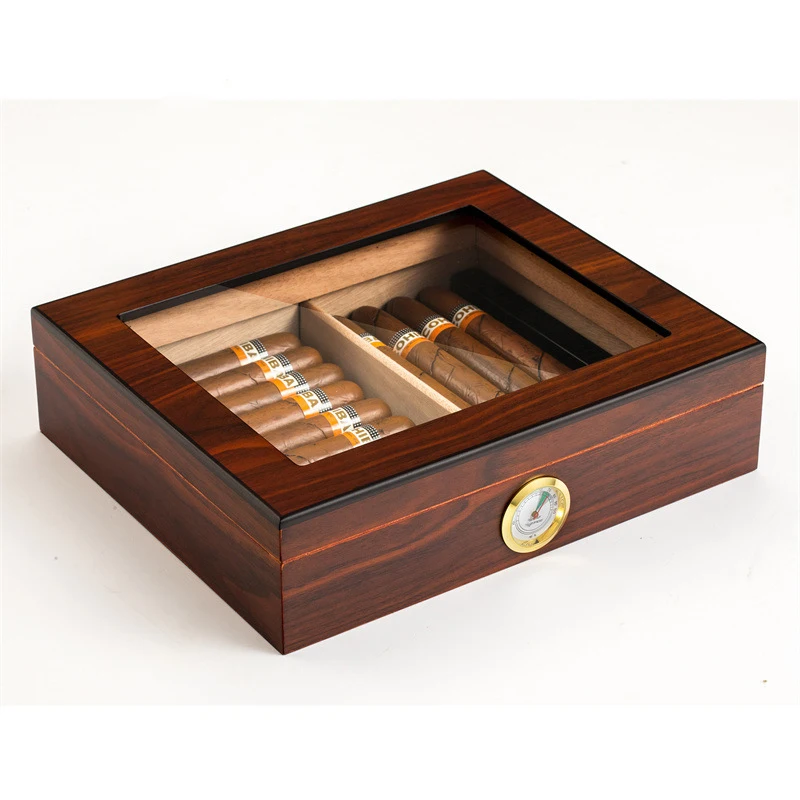 Wholesale Custom Laser Engraving Logo Luxury Humidor Travel  Cedar Wooden Cigar Box Moisturizing thermostatic cigar collect box