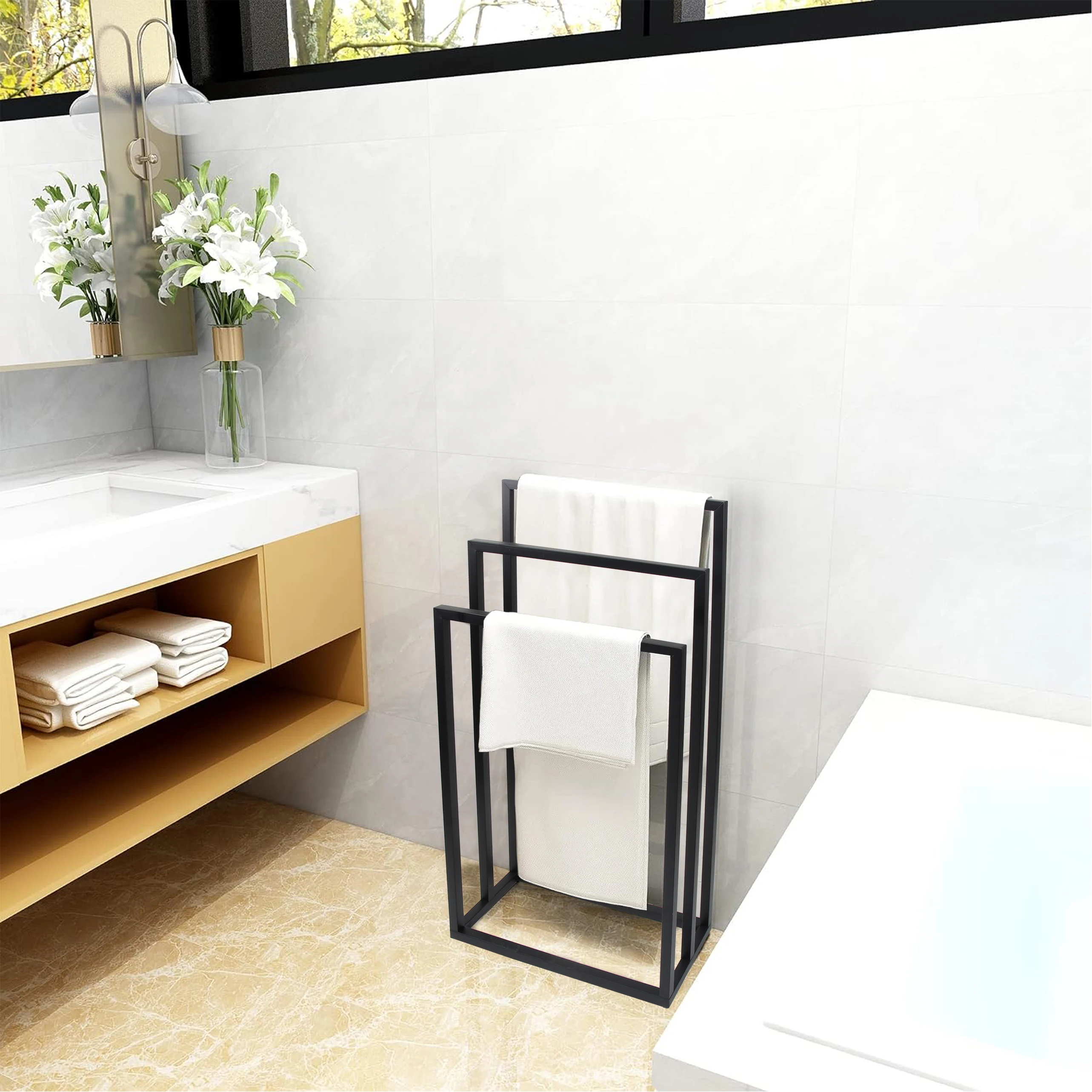 3 Tier Metal Blanket Ladder Holder Rack Free Standing Floor Towel Rack for Bathroom