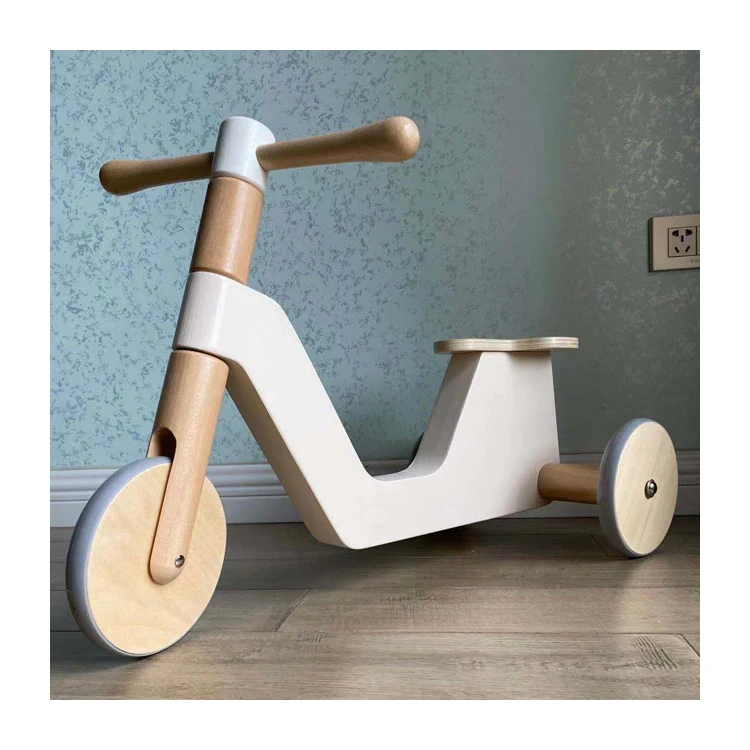 WOODDYTOY Kids Wooden Toy Baby Ride Pick-Up Trike Wooden Push Balance Bike Toy for Toddlers with Rubber Wheels