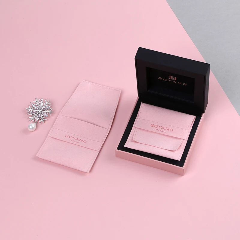 Custom Logo Luxury Microfiber Envelop Flap Jewelry Packaging Pouch and Box