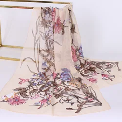 Elegant Chinese Style Chiffon Printing Brand Gift Silk Scarf Fashion Muslim Women Collar Hijab Scarf