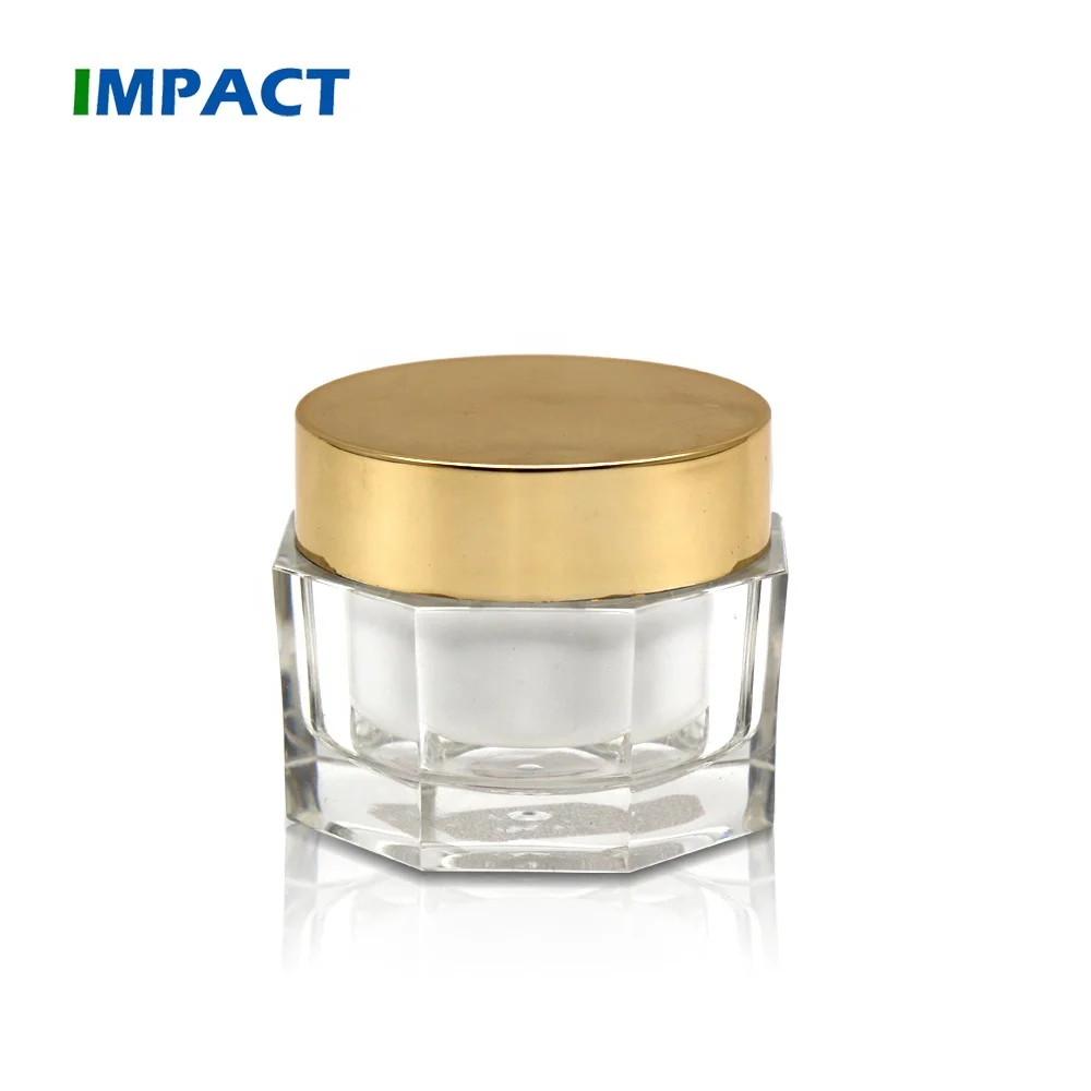 High quality cosmetic jar empty 50g plastic octagonal shape acrylic jar with gold lid
