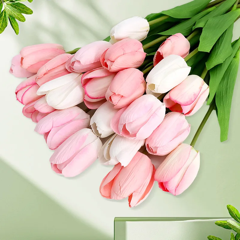 Factory feeling french style flower hand tulip high-grade feel tulip flower wedding prop furniture decoration PU mini tulip