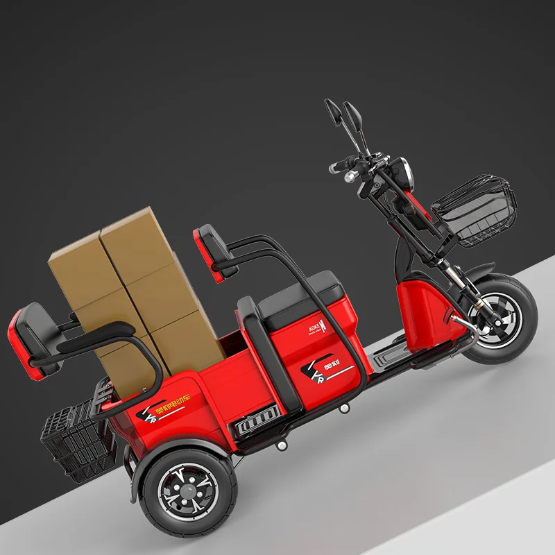 Small scooter electric tricycle passenger and cargo dual-use three-seater electric tricycle