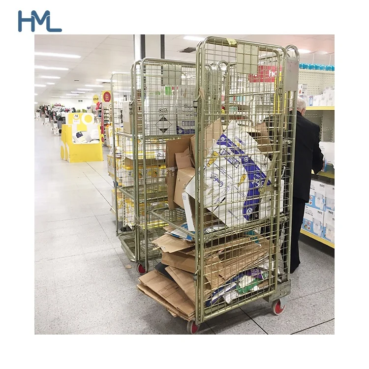 Storage and cargo equipment 2 shelf logistic foldable steel wire pallet nestable roll container