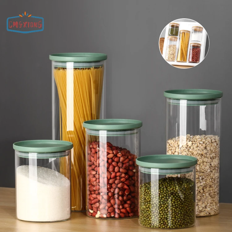 Multiple sizes kitchen high borosilicate airtight glass food storage jars set