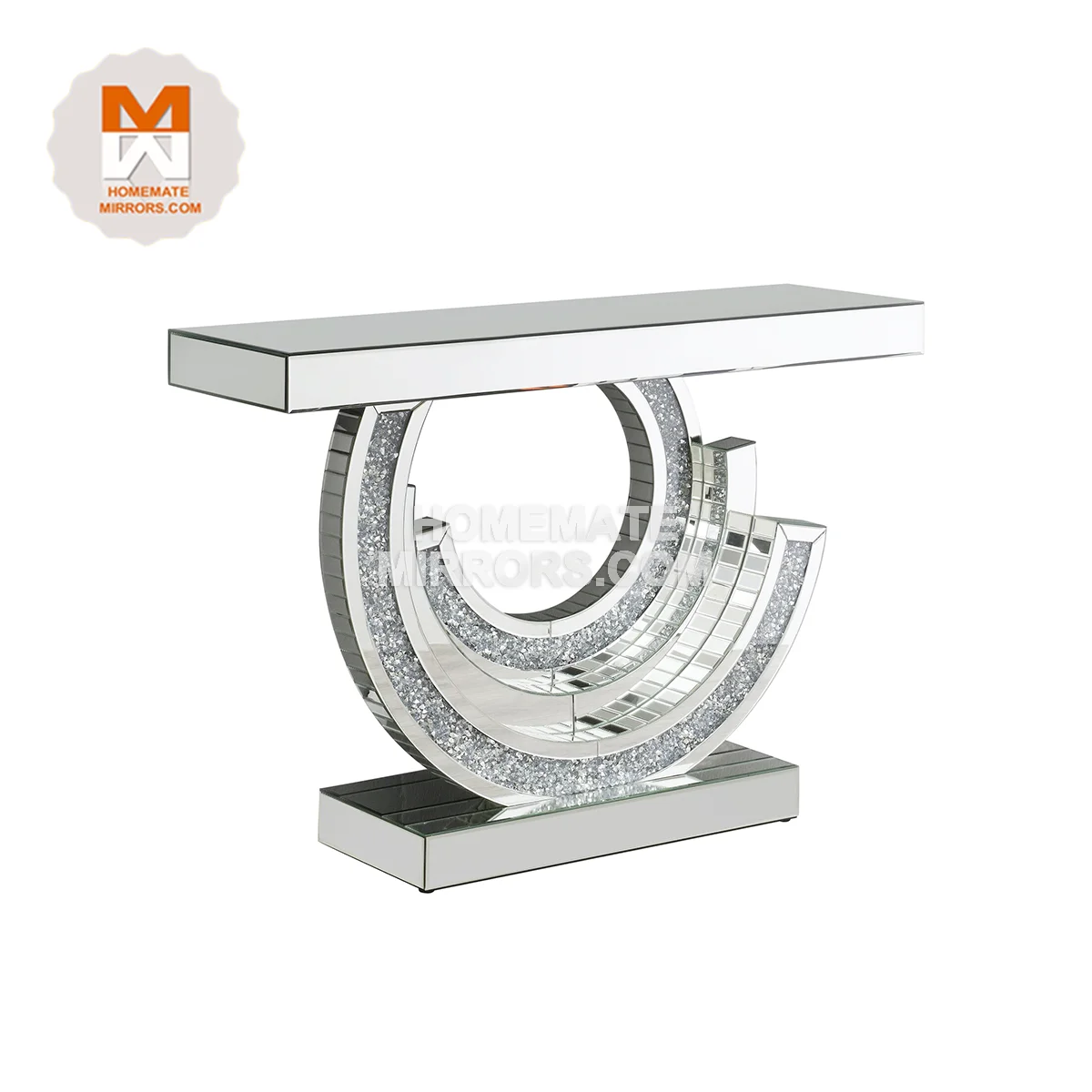 Competitive Modern style Mirrored C shaped Console Table with Crush Diamond