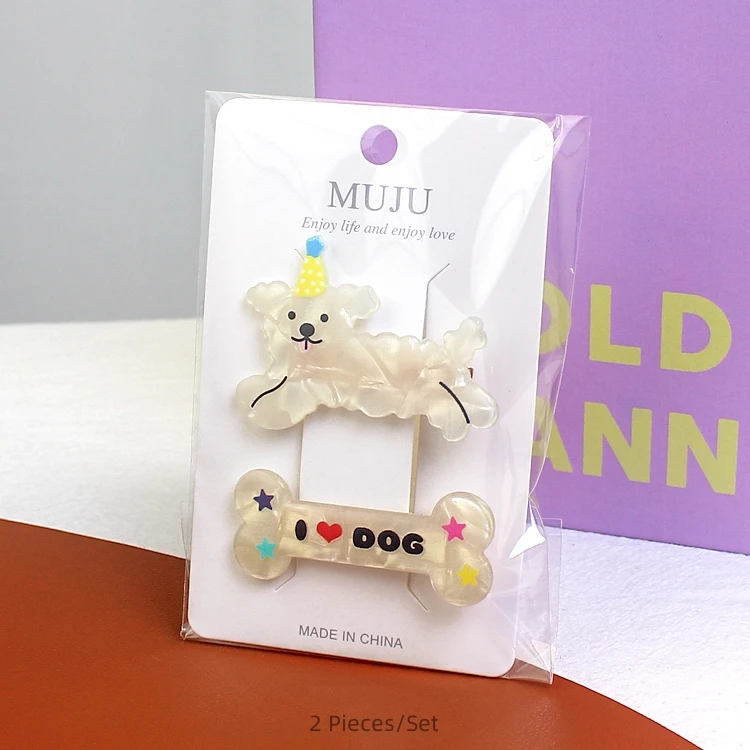 2-Piece Cute Acrylic Puppy Hair Clip Sweet Animal Hair Clips Hair Accessories For Girls