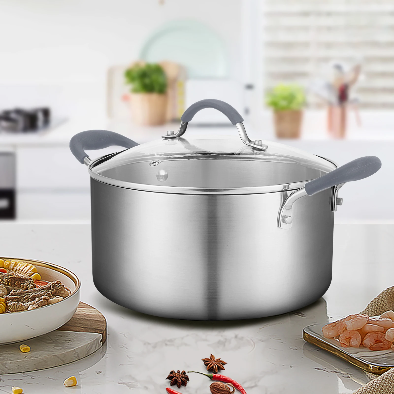 Lennon High-end Luxury Cookware Three-layer Composite Stainless Steel Soup Pot Multi-function 24 cm Soup Pot