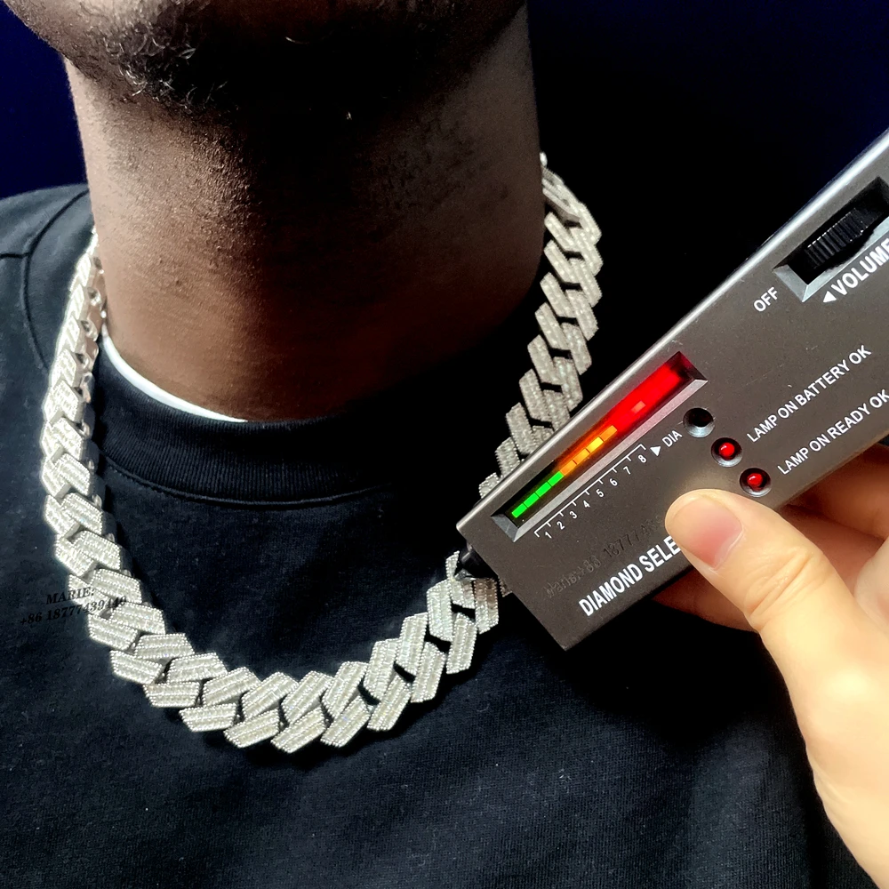 20mm width 925 sterling silver with vvs moissanite pendant necklace cuban link chain baguette diamond luxury hip hop jewelry