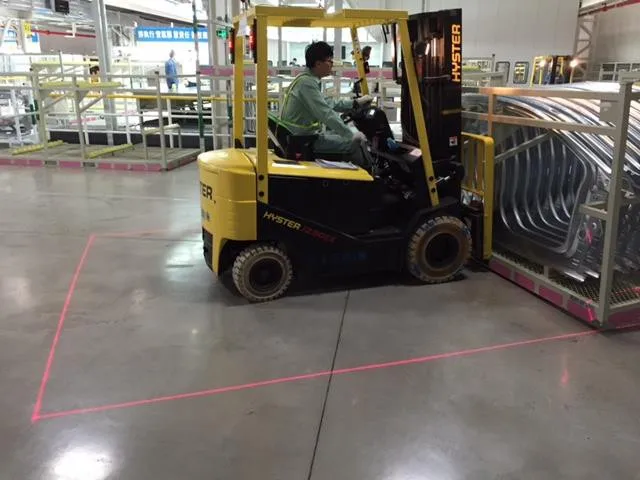 Automatic 9-80V Forklift Laser Beam Red Green Blue Optional Side Mounted Line Warning Safety Light For Danger Zone