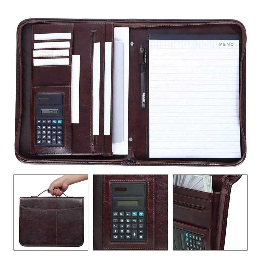 
Business Gift Brown Office Supply Leather Folder A4 Document Holder Portfolio 
