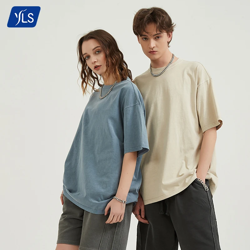 YLS 250 g 8.8 oz Manufacture Unisex Oversized Tshirt Loose 100% Cotton Custom Logo Printing Vintage T Shirt Men T-Shirts