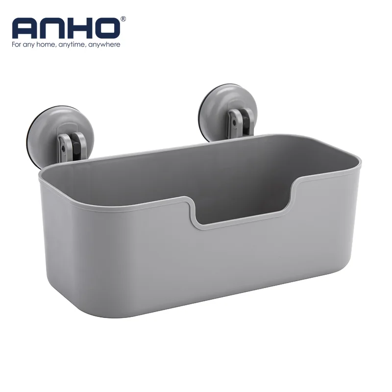 Rectangular Plastic Storage Basket With Suction Cup Wall Mounted Bathroom Wall Shelves