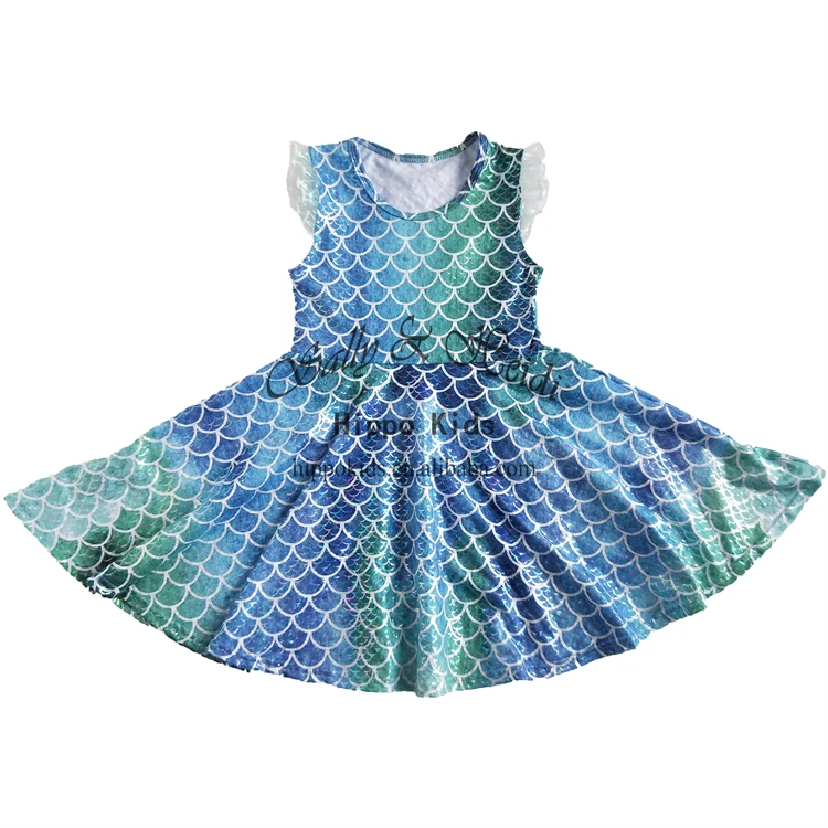 New Design Mermaid Flutter Sleeve Dress Princess Birthday Party Dresses For Girls Halloween Cosplay Mermaid Costume