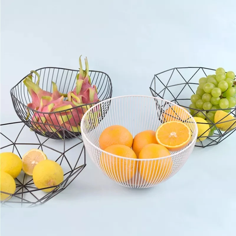 Оптовая продажа домашняя современная кухонная миска для фруктов проволочные корзины хранения круглый железный органайзер продуктов металлическая проволочная