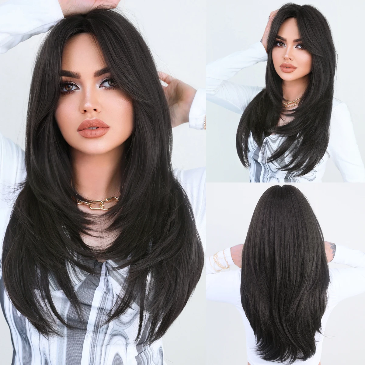 2024 New Style Ombre Blonde Wig with Bangs Layered Heat Resistant Synthetic Wigs for Women Cosplay Pelucas Perucas