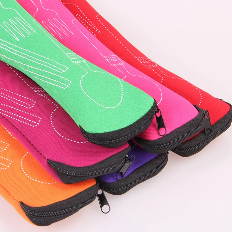 Reusable Portable Travel Tableware Carrying Bag Knife Fork Chopsticks Neoprene Zipper