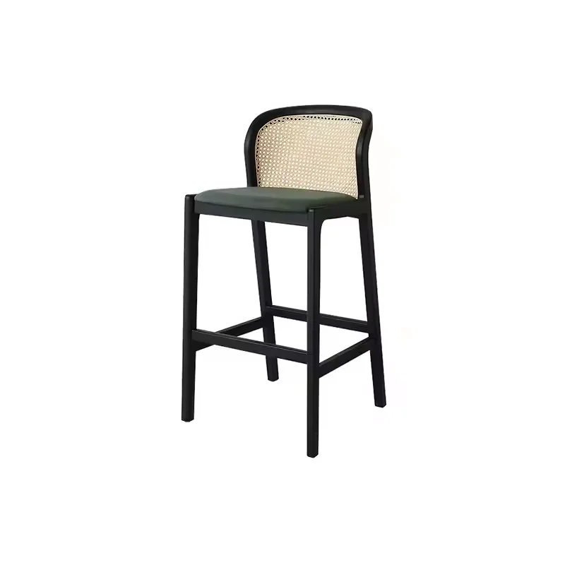 solid wood natural rattan bar stools with backs