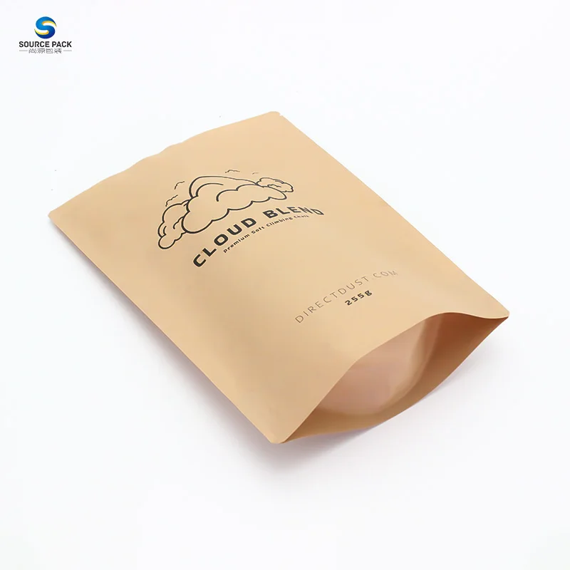 Eco Friendly Seed Nut Dried Fruit Snack Powder Doypack Ziplock Standing Pouch Food Packaging Kraft Paper Bag with Zipper