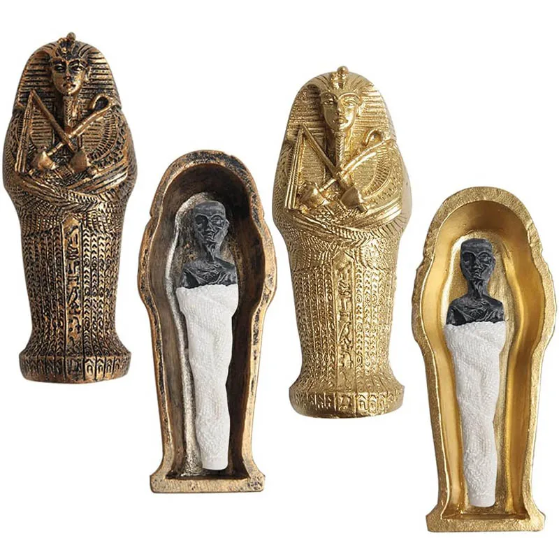 Mummies Pharaoh Sarcophagus Figurine Ancient Egypt Pharaoh Cleopatra Mummy Gold Coffin Resin Fish Tank Flowerpot Ornament