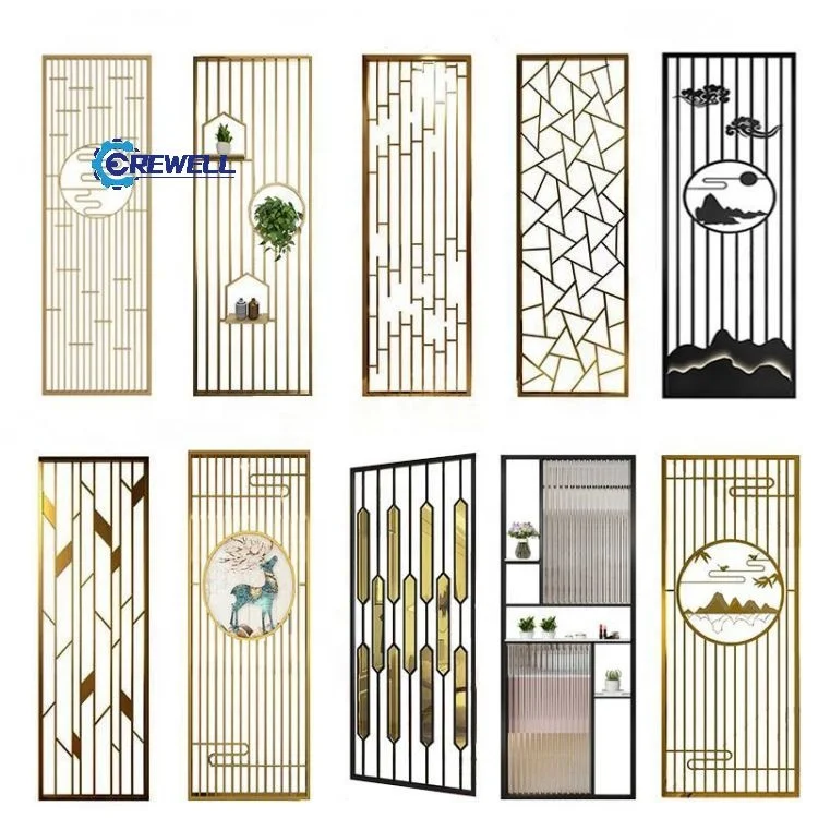 folding screen room divider hot sell wall partition stainless steel matted rose gold laser cut panel for interior design