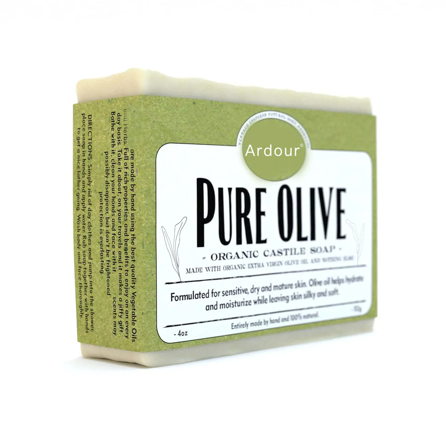 Pure Olive Soap Organic Extra Virgin Olive Oil Castile Soap for super Sensitive Mature Skin Hypoallergenic Moisturizes Anti
