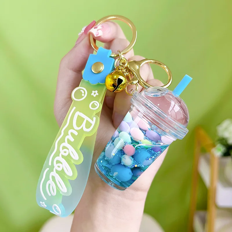 Acrylic Luminous Oil Sugar Soy Milk Tea Cup Keychain Car Pendant Floating Quicksand Couple Bag Key Chain Couples Gifts