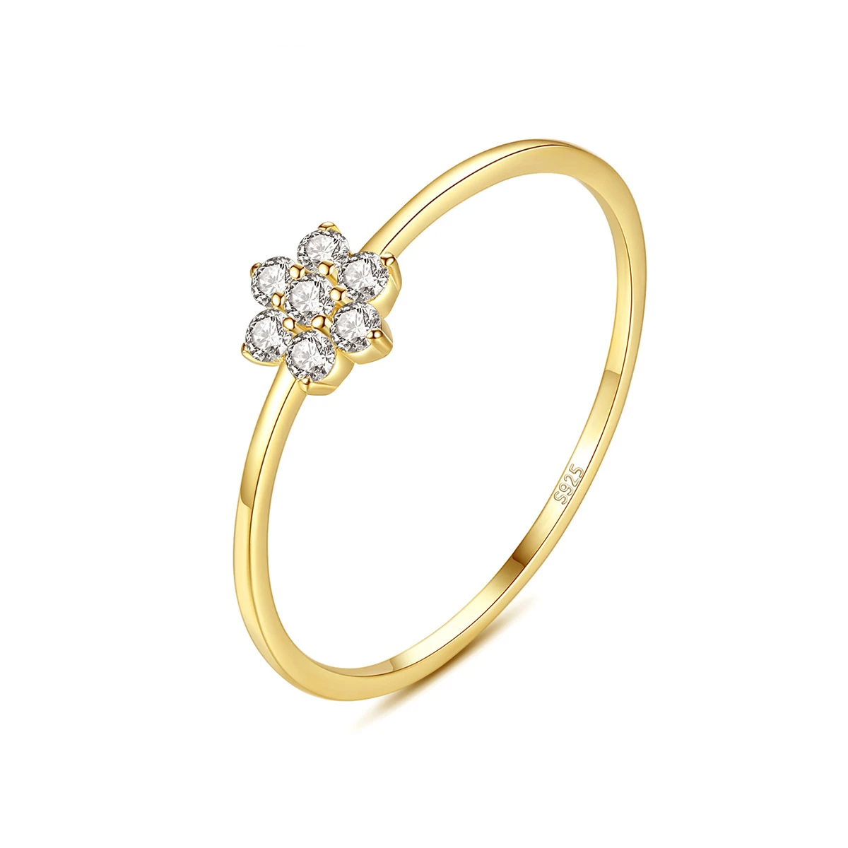 Laodun New Fashion Ins Style Flower Design S925 Jewelry Ring Luxury Gold Plated CZ Stone Sterling Silver Rings Women