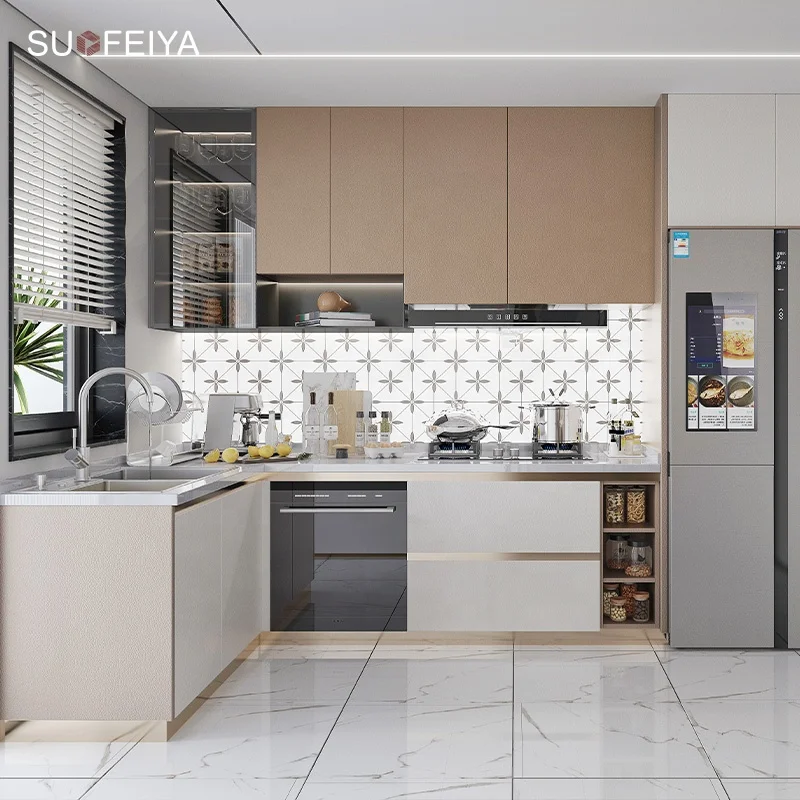 SUOFEIYA Modern French Design Kitchen Wall Cabinet High-End Custom PVC and Wooden MDF Includes Island