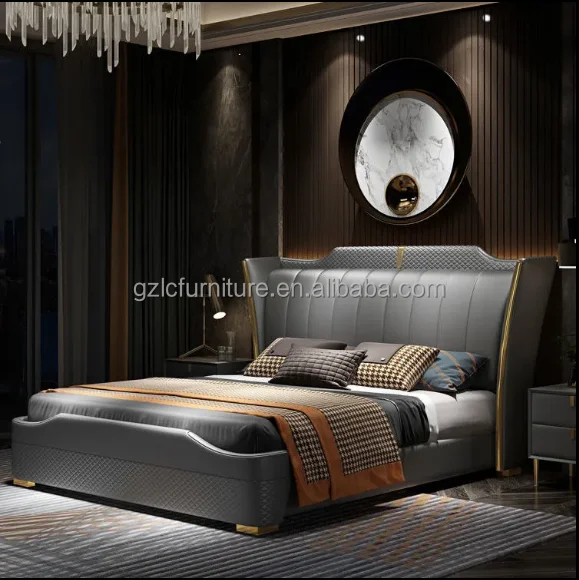 2025 New Italian Light Luxury Leather Bed Modern Simple Double Bed Row Skeleton High Box Storage Master Bedroom king Size Bed
