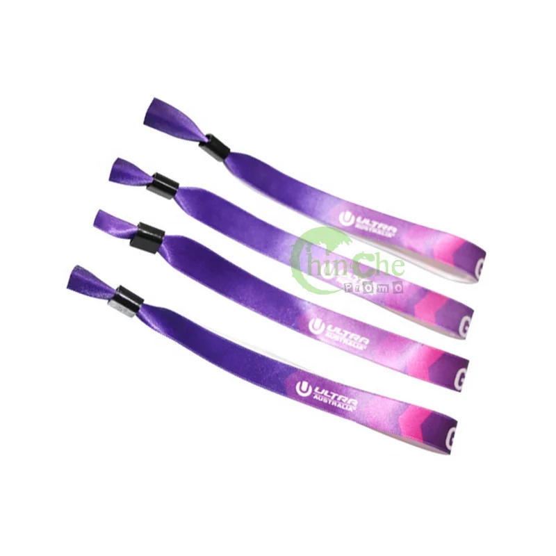 Factory custom festival fabric woven cloth wristbands eco friendly bracelet for events and party wrist band with plastic clasp