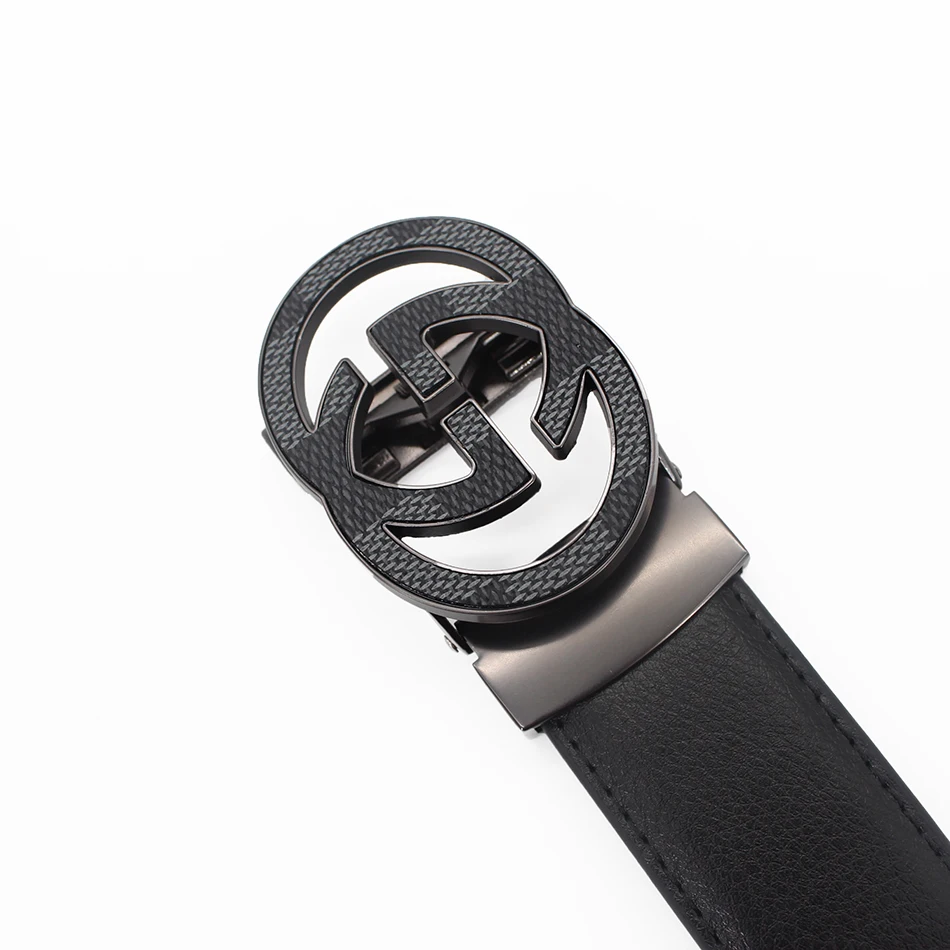  Wholesale Custom New Adjustable Casual Automatic Buckle Belt Fashion Lxurury Business Men Black Genuine Leather
