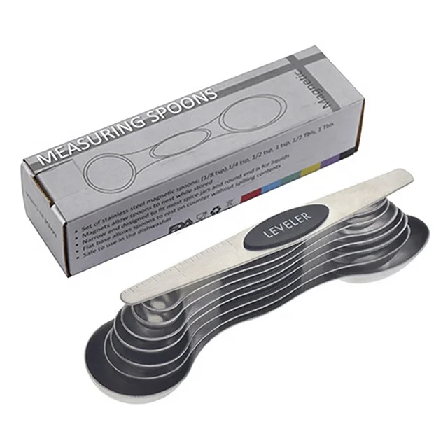 One Set Available 8pcs Magnetic Stainless Steel Measuring Spoons Set For Dry and Liquid Ingredients