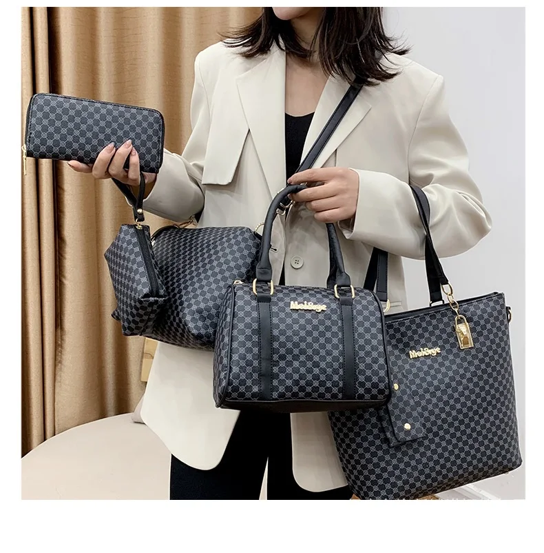 Wholesale Women Trendy Shoulder Tote Hand Bags 6 Piece Set Printed pattern Leather Purses And Handbags