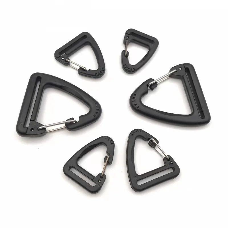 hot selling Hook Keychain Backpack Camping Hiking Lanyard Hanger Chain Hooks Clip Plastic Black Triangle Carabiner Spring Buckle