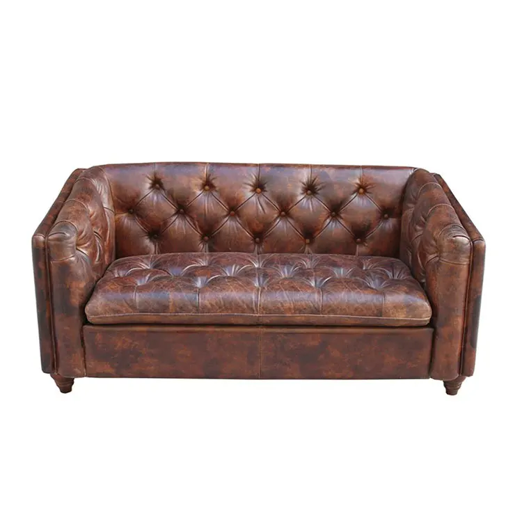 Vintage Style Distressed Cigar Leather Couch