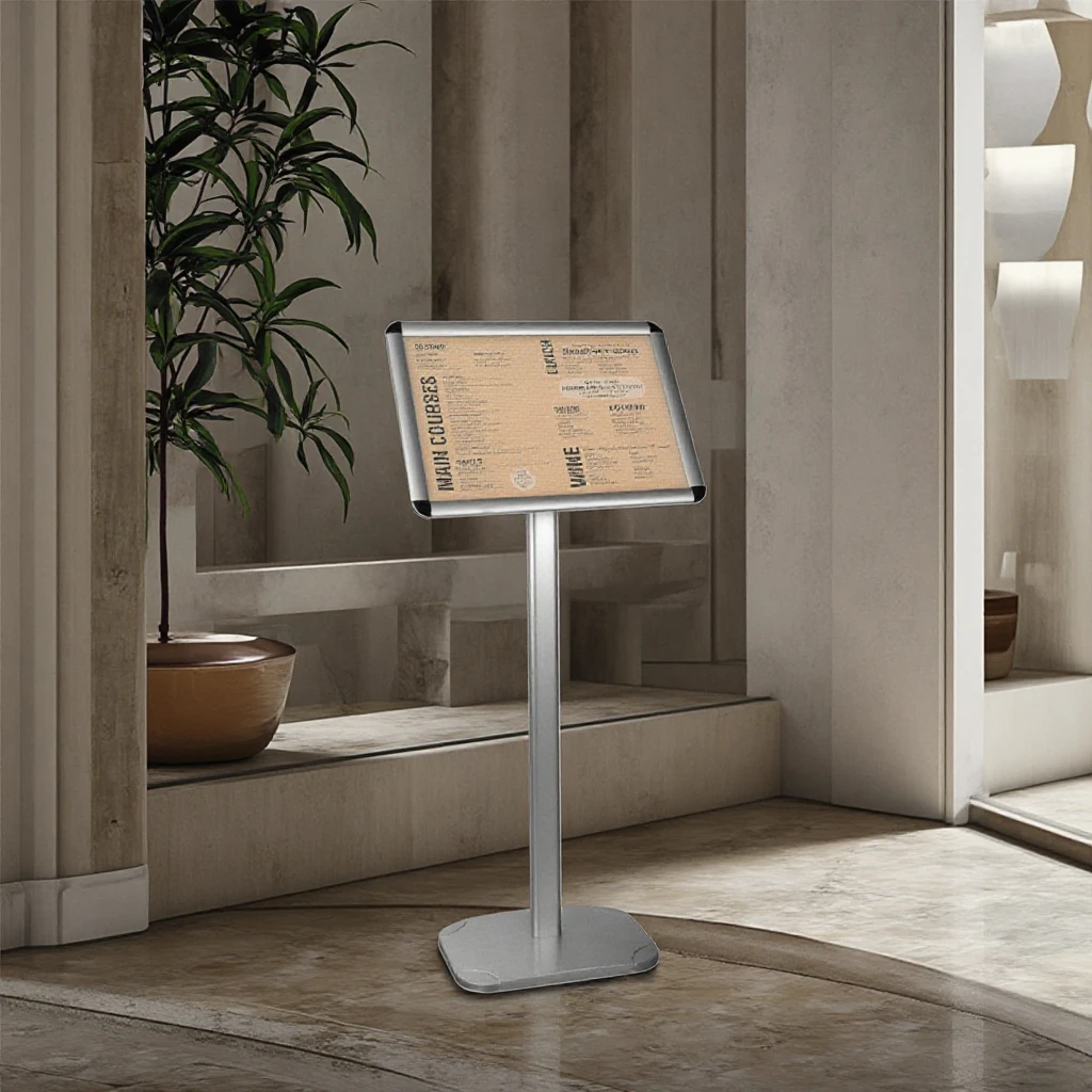 Menu Floor Display Stand Satin Silver Aluminum Snap Frame Poster Holder A4/A3