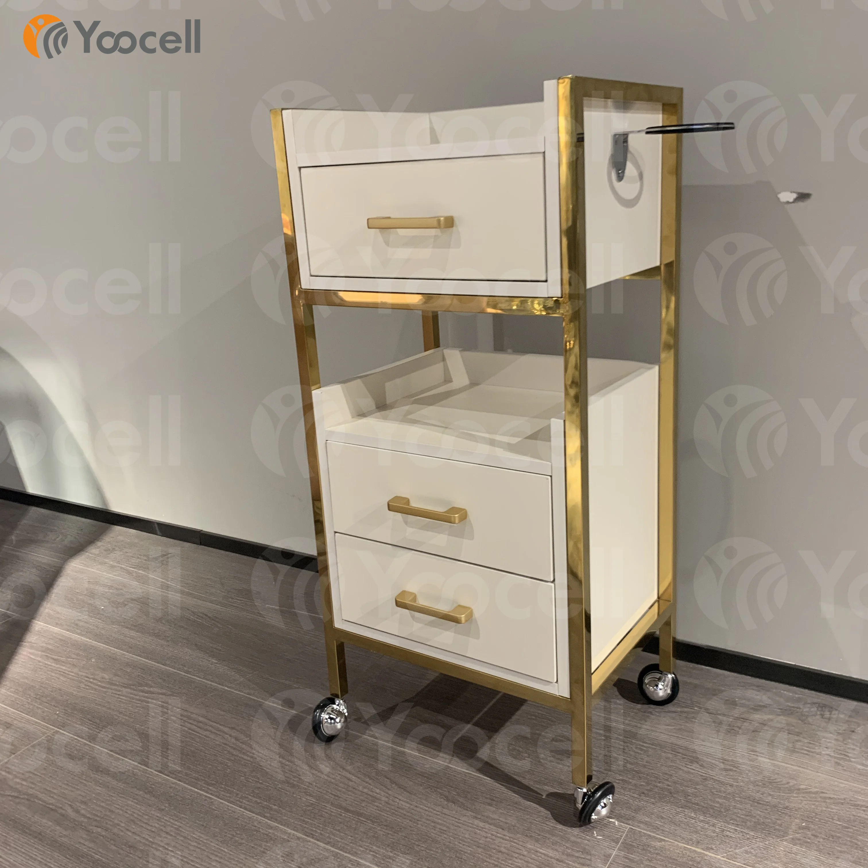  Yoocell Парикмахерская мебель деревянная салонная тележка Золотая рамка из нержавеющей стали роскошный стиль