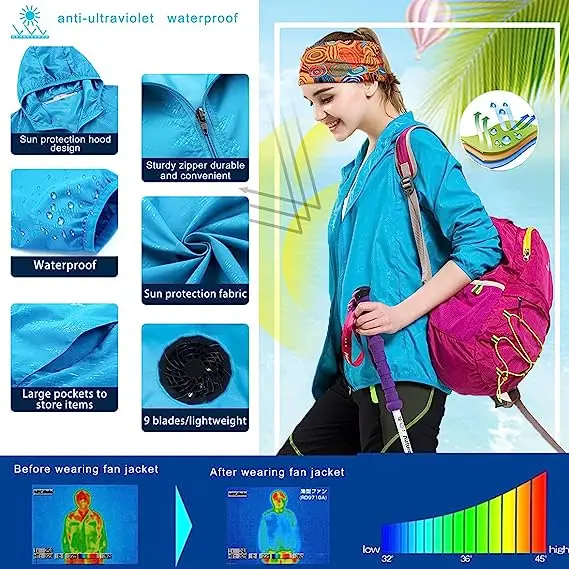 5V USB Cooling Jacket Air Conditioner Jacket with 4 Fans UV Resistant Cooling AC Fan Jacket Stand Casual Polyester OEM Unisex