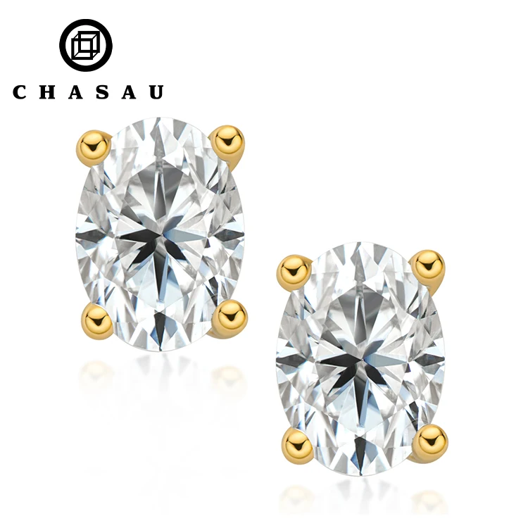 China manufacturer Fine Jewelry Oval Cut 1ct Moissanite 925 Sterling Silver Stud Earring for lady