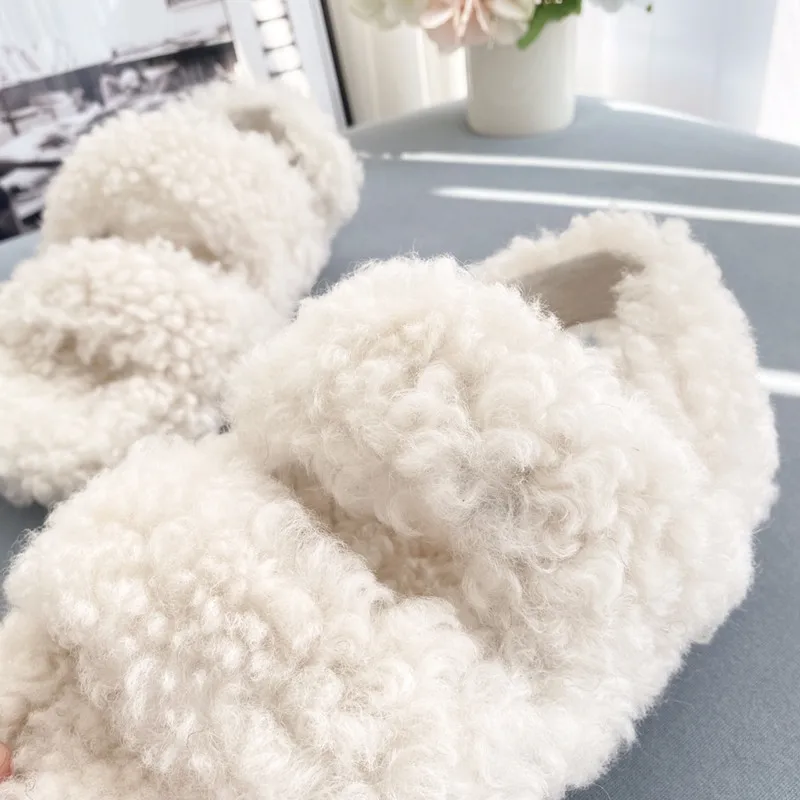 Wholesale double face sheepskin slippers 2022 genuine house slippers Women lamb fur slippers