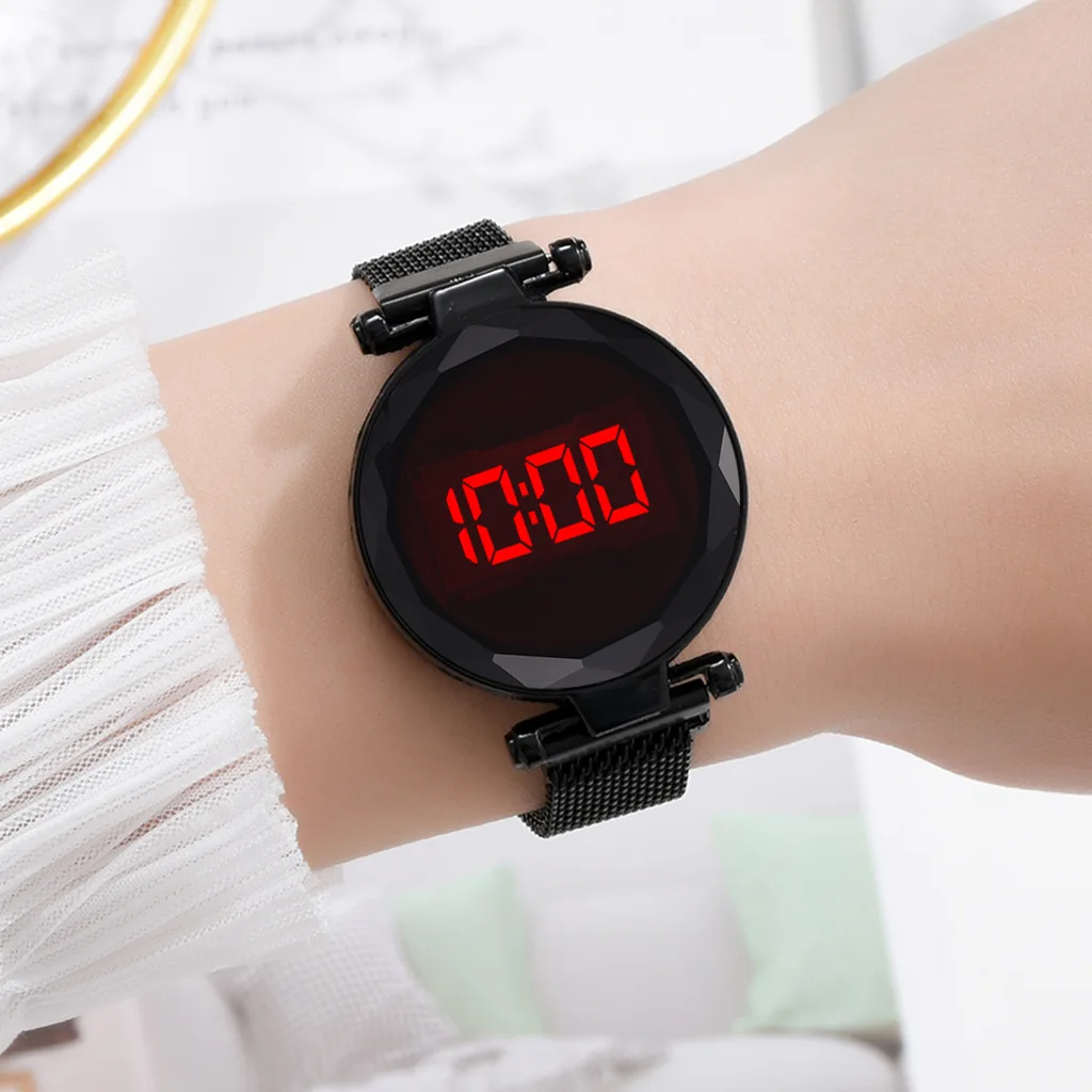Ladies fashion personality electronic watch magnet button touch screen alloy mesh belt spot wholesale