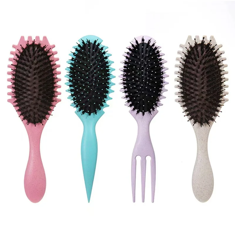 Biodegradable Detangled Define Styling Tangled Curly Round Hair brushes Hair Massage Cushion Curl Brush Boar Bristle Brush Combs