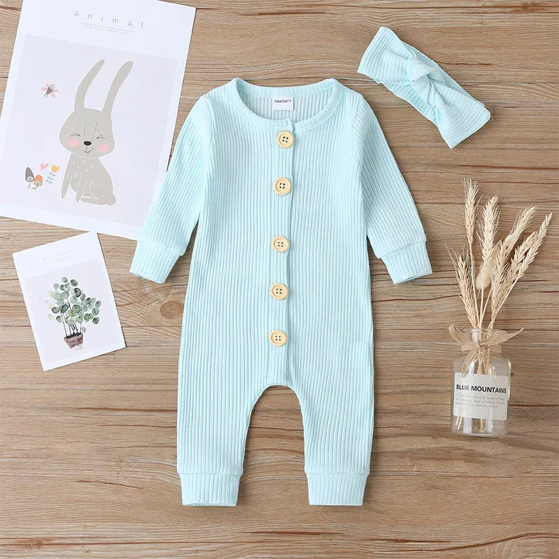 Baby Clothes Autumn Style Jumpsuit Baby 100% Cotton Jumpsuit Wholesale Newborn Long Sleeve Pure Color Babies Wears