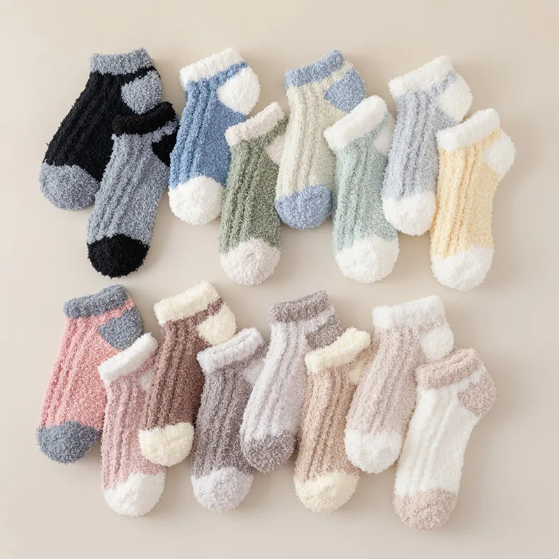 Winter Couples Fluffy Custom Ankle Logo Cute Coral Velvet Unisex Solid Sleeping Cute Indoor Home Floor Bed Warm Thick Socks