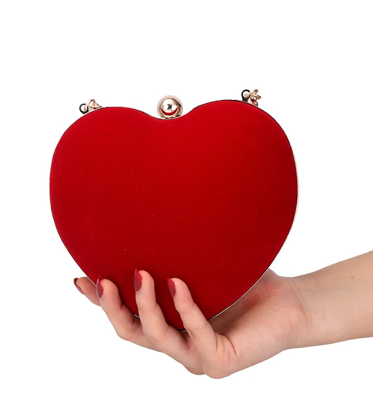 Luxury Valentine Bridal Evening Velvet Heart Shape Women Party Purse  Banquet Clutch Bag Ladies Handbag Girls Wedding Clutch Bag