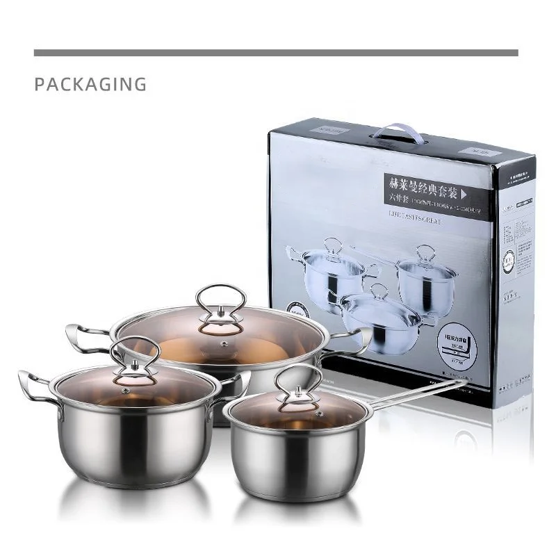 Factory TOP Seller 6 PCS Flat Bottom Cooking Pot Sets Sauce Pan Soup Pot Cookware Sets For Kitchen